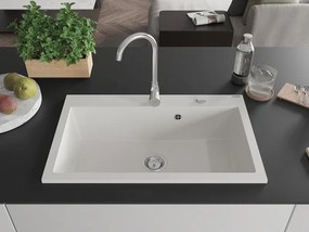 Mexen Elix granieten gootsteen 1-komor 800 x 500 mm, wit, sifon chroom - 6527801005-20
