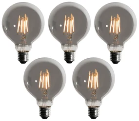 Set van 5 E27 dimbare LED lampen smoke G95 5W 200 lm 1900K