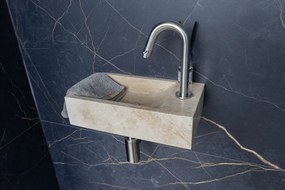 Saniclear White Travertin fonteinset met gebogen kraan in RVS