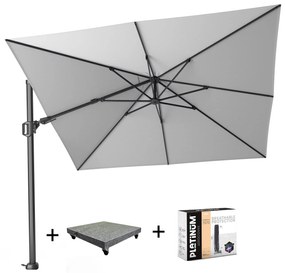 Challenger T2 zweefparasol 300x300 cm lichtgrijs met parasolvoet 120kg en hoes