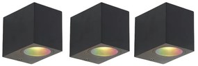 Buitenlamp Set van 3 smart wandlampen zwart GU10 50mm IP44 - Baleno Modern GU10 IP44 Buitenverlichting vierkant