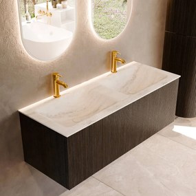 Mondiaz Kurve-dlux 120cm badmeubel shadow met 1 lade en wastafel leaf dubbel 2 kraangaten opalo