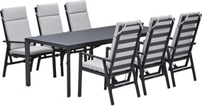Garden Impressions Kasper tuinset 7-delig - tuintafel 220x93 cm donker grijs