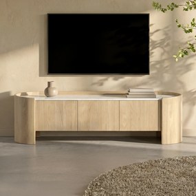 Tv-meubel Eiken Met Wit Marmer 160 Cm - 165x45x50cm.