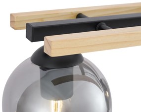 Moderne hanglamp zwart met hout en smoke glas 4-lichts - Aleks