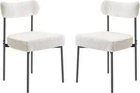 VEVOR Moderne eetkamerstoel (2 stuks) Sherpa-stoel (draagvermogen 136 kg) voor eettafels, ruimtebesparende keukentafelstoel met gebogen rugleuning en zwarte metalen poten, witte cafetariastoel