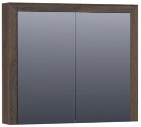 Saniclass Massief eiken Spiegelkast - 80x70x15cm - 2 links/rechtsdraaiende spiegeldeuren - Hout black oak 70541BOG