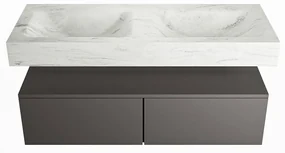 Mondiaz Alan DLux badmeubel 120cm dark grey 2 lades met wastafel opalo dubbel zonder kraangat