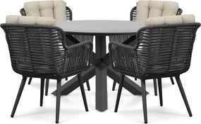 Tuinset Ronde Tuintafel 4 personen 130 cm Rope Grijs  Coco Custa/Orino