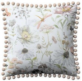 Dekoria Kussenhoes Wera met pompons, wit-beige 45 x 45 cm