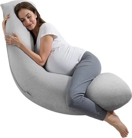 VEVOR Zwangerschapskussen 118x61x20 cm, L-vormig voedingskussen voor zwangere vrouwen, kussen voor zijslapers met wasbare jersey hoes ter ondersteuning van hoofd, nek, buik en benen, lichtgrijs