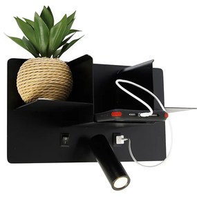 Moderne wandlamp zwart incl. LED met USB - Thijs