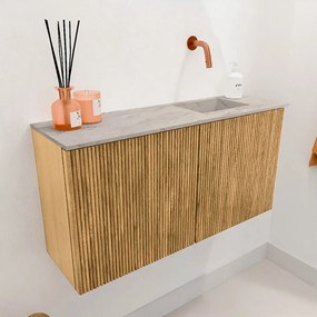 Mondiaz Joya DLux 80cm toiletmeubel oak met wastafel faye rechts zonder kraangat glace