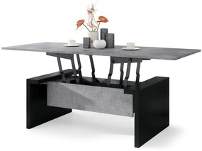 SPACE beton / zwart, opklapbare salontafel, in hoogte verstelbaar