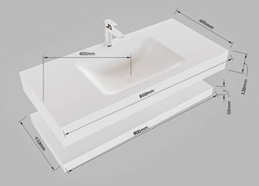 Mondiaz Alan DLux planchet 80cm met wastafel midden 1 kraangat opalo