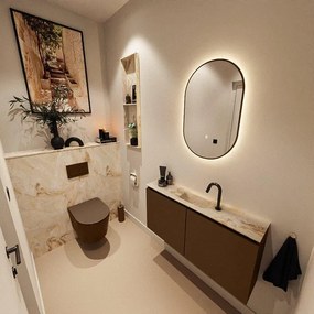 MONDIAZ TURE-DLUX 100cm toiletmeubel Rust. EDEN wastafel Frappe positie midden. Met 1 kraangat. TUREDX100RUSM1FRA