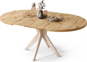 RENZO Artisan Eiken/beige poot (Champagne) - RONDE TAFEL Ø110 UITKLAPBAAR TOT 180 cm |VOOR DE KEUKEN EETKAMER WOONKAMER RETRO