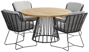 4 Seasons Outdoor Fabrice dining set met Ambassador Boulevard tafel Ø 130 cm  Tuinset    houtkleur weerbestendig