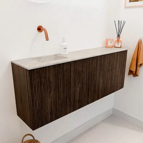 Mondiaz Joya DLux 110cm toiletmeubel ronding rechts walnut met wastafel faye links zonder kraangat ostra