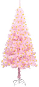 vidaXL Kunstkerstboom met LED's en standaard 150 cm PVC roze