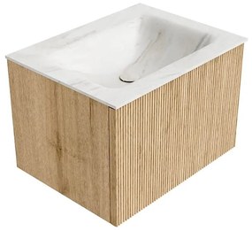 Mondiaz Kurve-dlux 60cm badmeubel oak met 1 lade en wastafel cloud midden 1 kraangat ostra