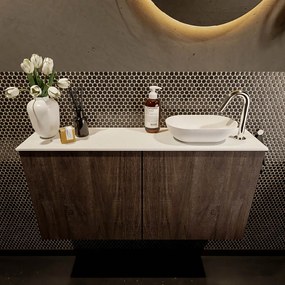 Mondiaz Fowy toiletmeubel 100cm dark brown met witte waskom rechts en kraangat