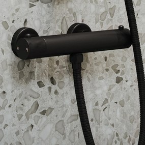 Saniclear Nero Stripes doucheset mat zwart met thermostatische kraan, handdouche en glijstang