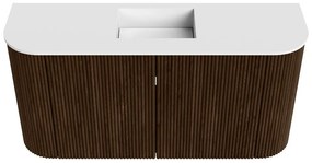 Mondiaz Joya 85cm toiletmeubel ronding links/rechts walnut met wastafel faye midden 1 kraangat talc