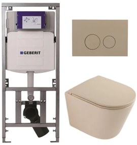QeramiQ Dely Toiletset - 36.3x51.7cm - diepspoel - rimless - Geberit UP320 inbouwreservoir - softclose toilet zitting - bedieningsplaat taupe - ronde knoppen - mat beige SW1000764/SW1000770/0701131/SW1102378