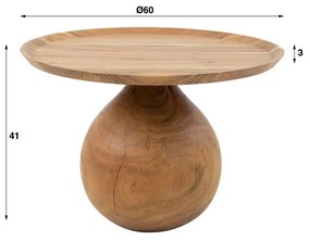 Salontafel Met Bolvoet Acacia Hout - 60 X 60cm.