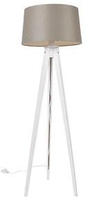 Moderne tripod wit met linnen kap taupe 45 cm - Tripod Classic