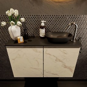 Mondiaz Fowy toiletmeubel 80cm Carrara met zwarte waskom rechts en kraangat