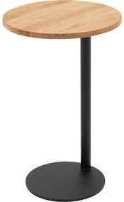 Goossens Nachtkastje Runt, Voet rond metaal ral 9005 zwart, blad massief eik