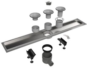 Easy Drain Multi inbouwdeel RVS zonder rooster met RVS flens waterslot 30/35/50mm 110cm inbouw diepte vanaf 79mm met zijuitloop edmipr1100