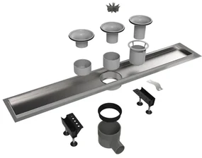 Easy Drain Multi inbouwdeel RVS zonder rooster met RVS flens waterslot 30/35/50mm 110cm inbouw diepte vanaf 79mm met zijuitloop edmipr1100