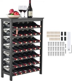 VEVOR wijnrek voor 42 flessen, stevig flessenrek, 7-laags opbergrek van massief bamboehout, vrijstaand wijnrek, wiebelvrije planken voor keuken, bar en kelder (zwart)