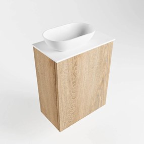 Mondiaz Fowy toiletmeubel 40cm washed oak met witte waskom links en kraangat