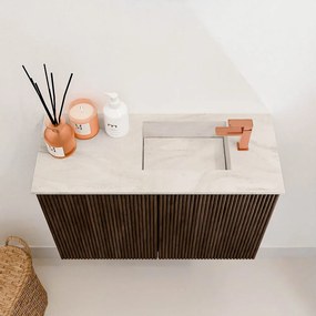 Mondiaz Joya DLux 60cm toiletmeubel walnut met wastafel faye rechts 1 kraangat ostra