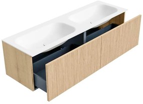 Mondiaz Kurve 150cm badmeubel oak met 2 lades en wastafel big small dubbel zonder kraangat