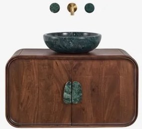 Hangend Badkamermeubelset 95x45 Cm Van Mangohout En Natuurlijke Kivalina-steen Groen Marmer Uit Udaipur - Donker Mangohout & Onde Groene Marmeren -