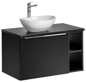 Comad Santa Fe Black badkamermeubel 80cm zwart mat met open kast en glans witte waskom