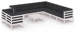 vidaXL 10-delige Loungeset met kussens massief grenenhout wit