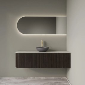 Gliss Design Alluro badmeubel ribbelfront met ronding links 140cm ebony en wit marmer toppaneel