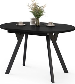 Mazzoni ALMO Zwart mat / zwarte poten - OVALE UITSCHUIFTAFEL 120-220 cm VOOR 10-12 PERSONEN