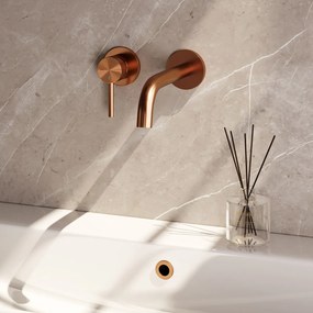 Brauer Stripe inbouw wastafelkraan ColdStart met gebogen uitloop en rozetten model A2 koper geborsteld PVD