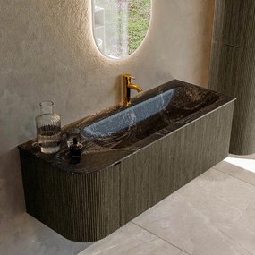 Mondiaz Kurve-dlux 125cm badmeubel ronding links shadow met 1 lade en deur en wastafel big medium kraangat rechts lava