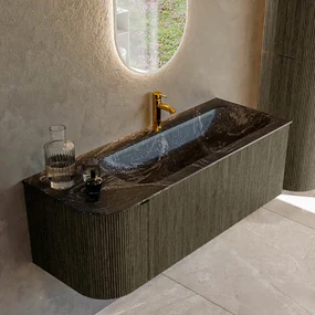 Mondiaz Kurve-dlux 125cm badmeubel ronding links shadow met 1 lade en deur en wastafel big medium kraangat rechts lava