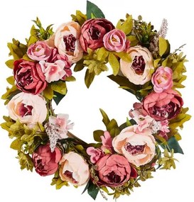 VEVOR Kunstmatige decoratieve krans, 48,26 cm, roze, versierd met pioenrozen, hortensia's, gipskruid, deurkrans voor alle seizoenen, als decoratie voor huis, muren, ramen, festivals en bruiloften