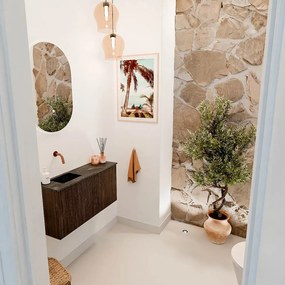 Mondiaz Joya DLux 80cm toiletmeubel walnut met wastafel faye links zonder kraangat lava