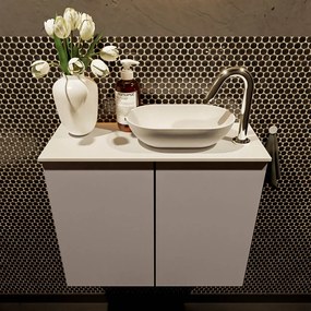 Mondiaz Fowy toiletmeubel 60cm smoke met witte waskom rechts en kraangat